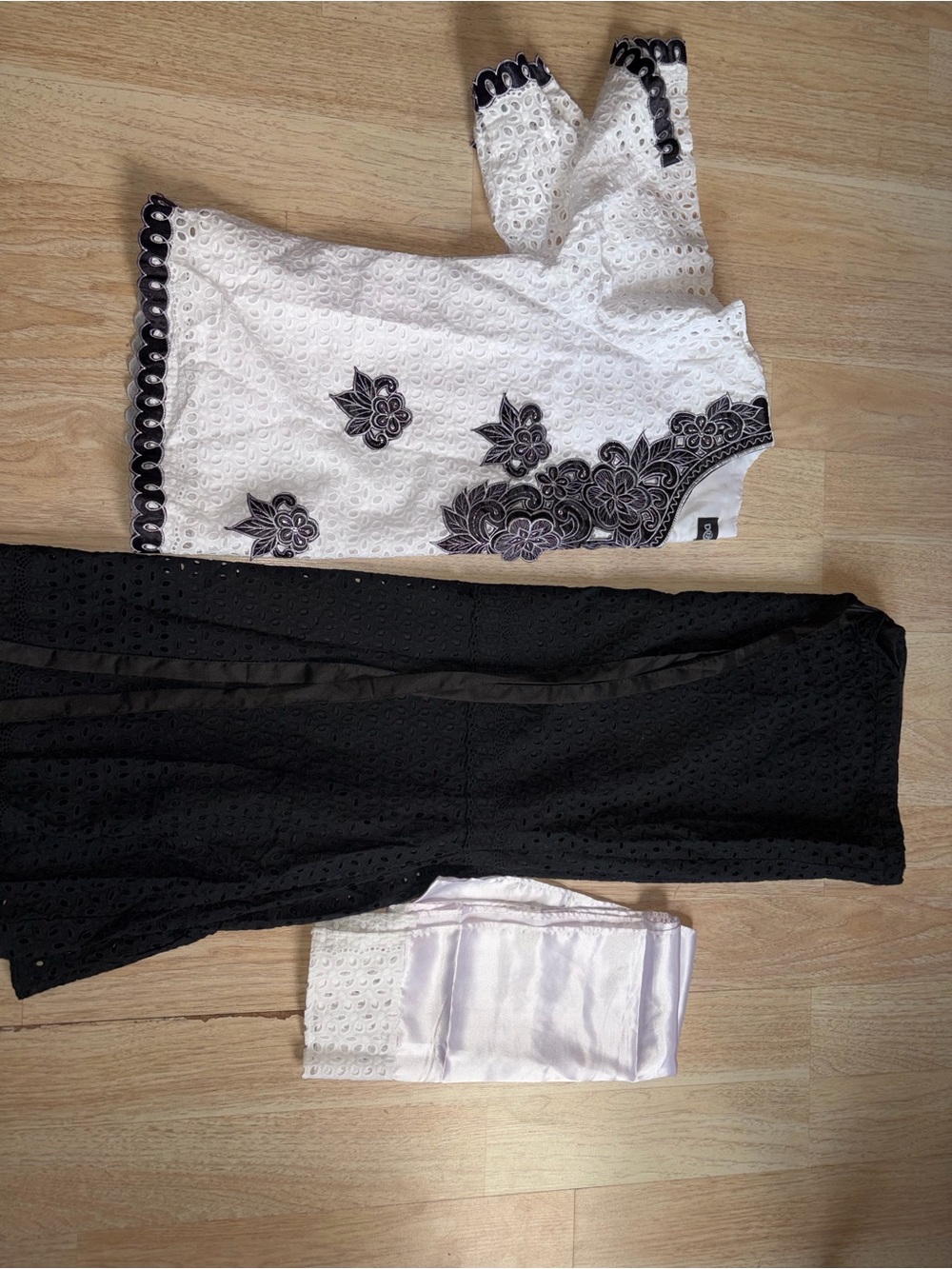 Black and White Embroidered Women's Skirt Set